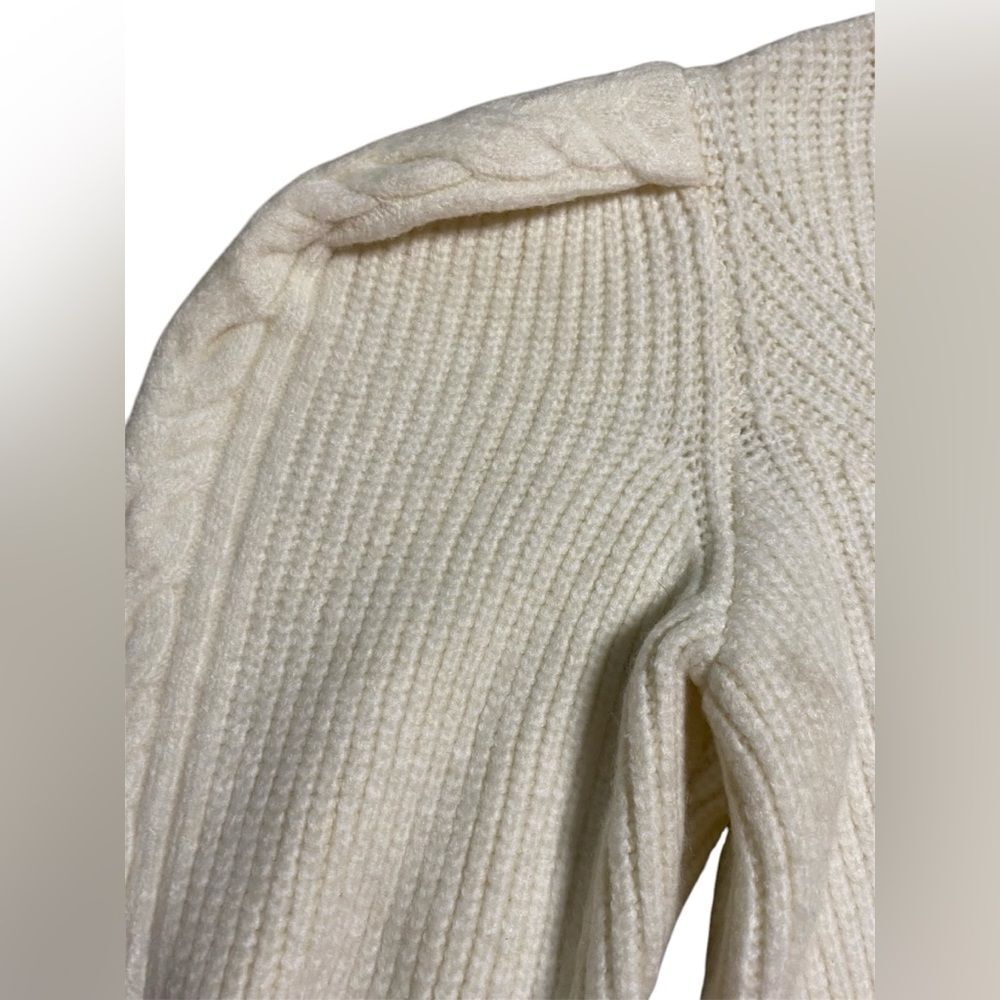 EXPRESS Ivory Mock Neck Back Cutout Puff Sleeve Cropped Sweater - Picture 5 of 8